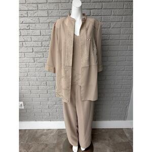 Dana Kay Women Beige Gold Mother of the Bride Formal 3 PCS Pant Suit Size 16W